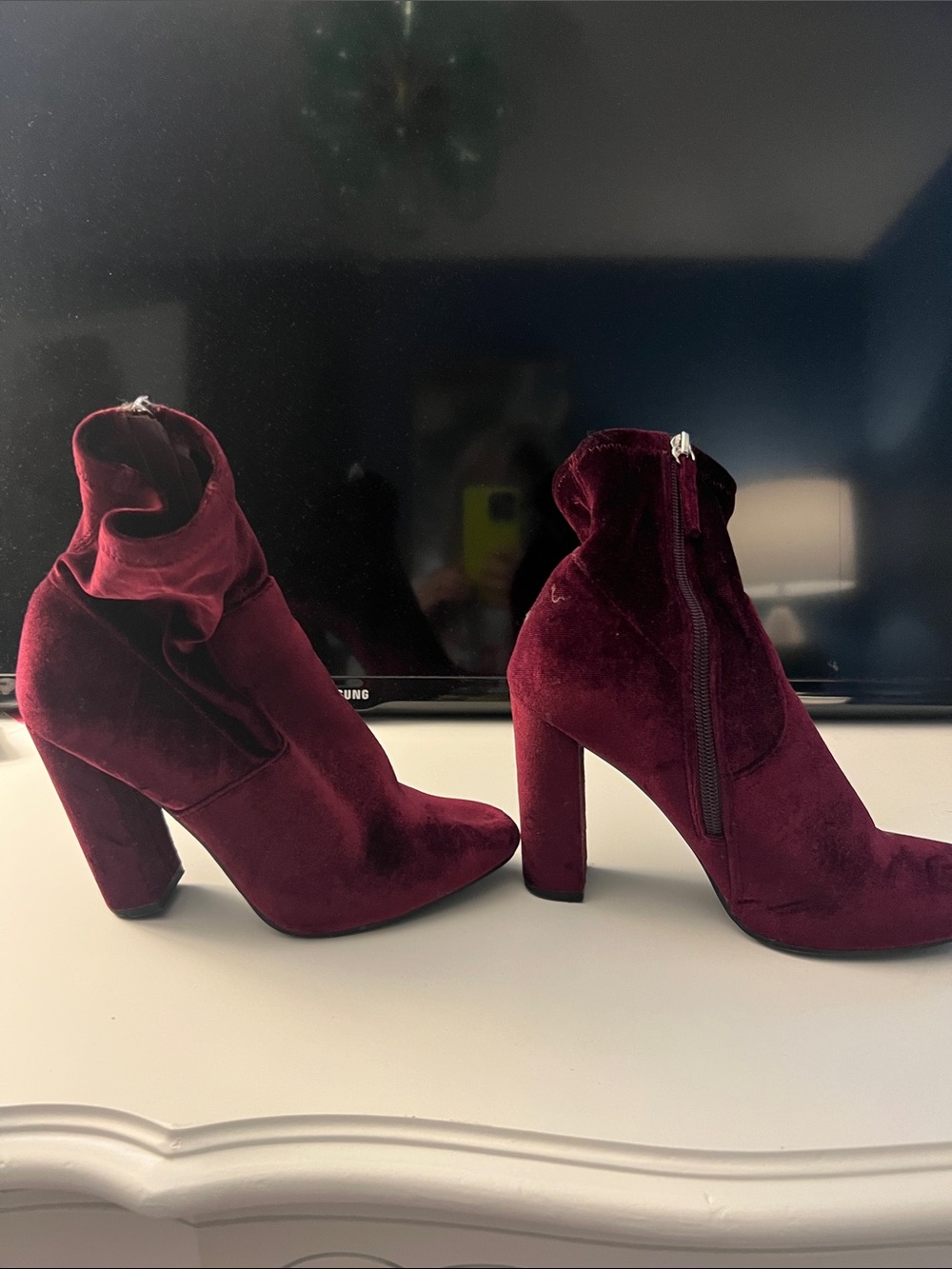 Steve Madden Burgundy Velvet Ankle Booties
